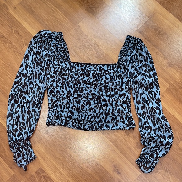 Zara Blue Animal Print Square Neck Top - Picture 5 of 11